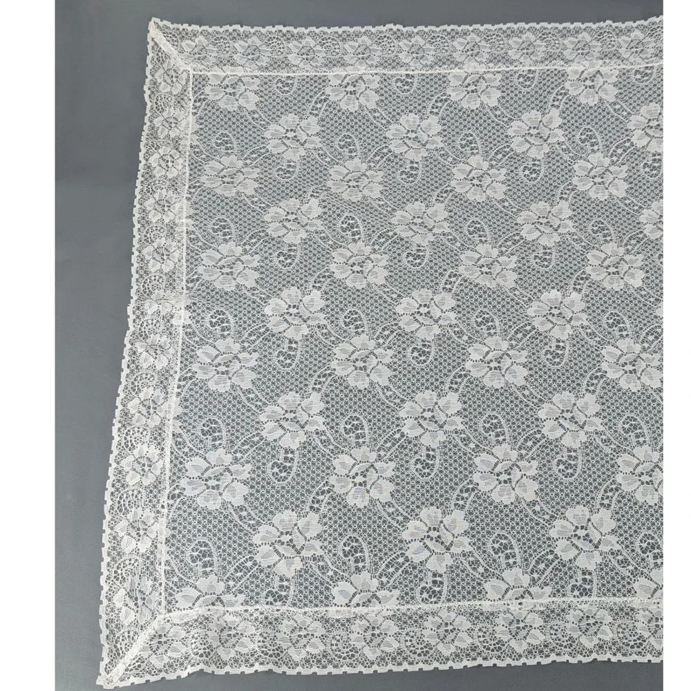 Vintage White Floral Lace Square Tablecloth 33x32 Scalloped Edge Tea Decor